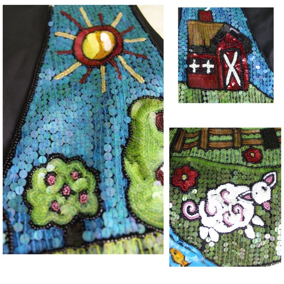 Artsy Vest Farm Scene Sequins by Quacker Factory L - Picture 4 of 8